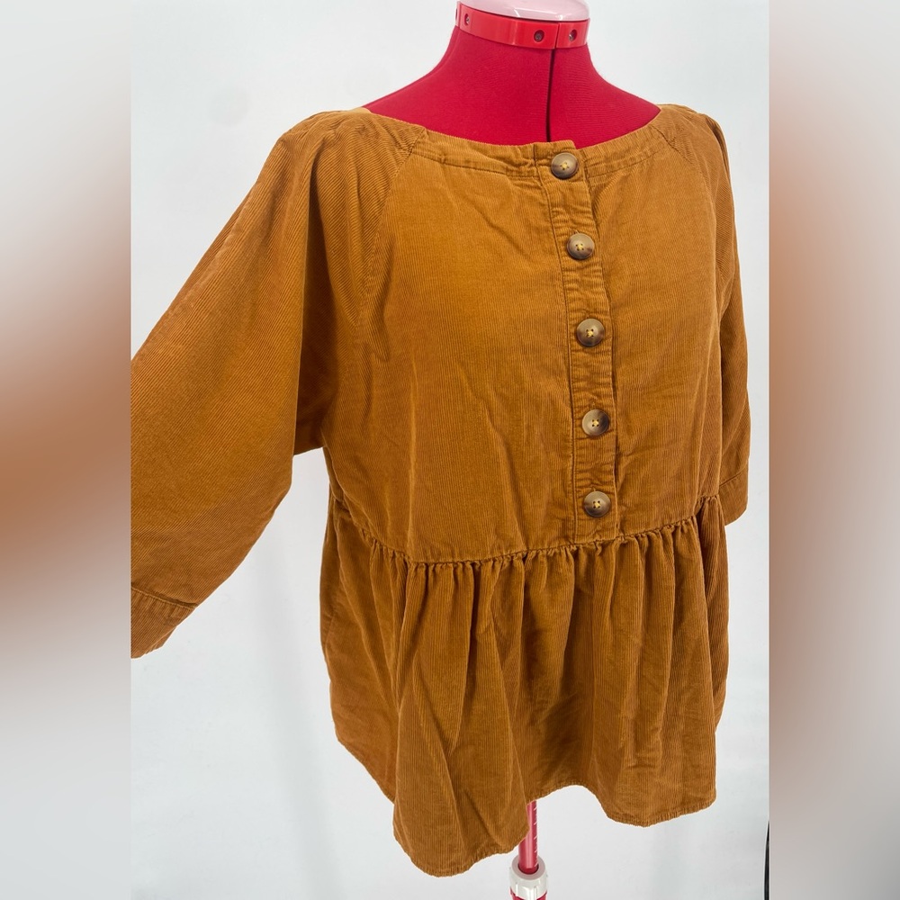Anthropologie Mustard Corduroy Peasant Blouse - Picture 4 of 11